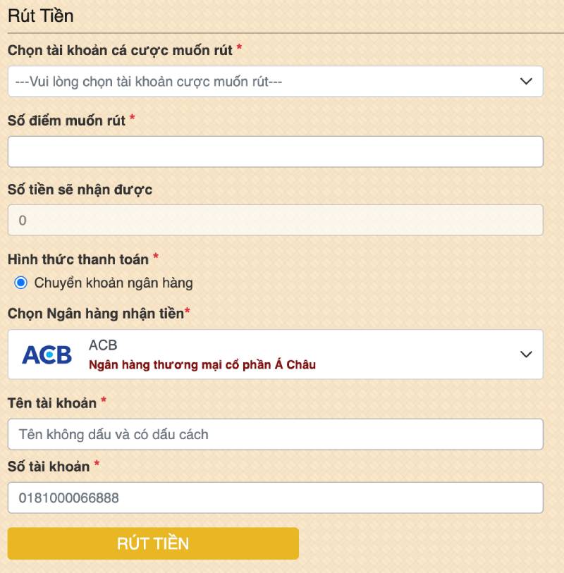 Bước 2: Chọn mục “Rút tiền”