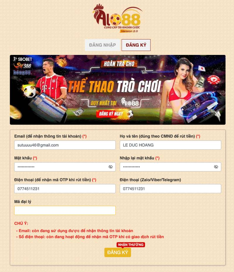 Hướng Dẫn Đăng Ký Alo88 Chi Tiết Cho Người Mới 2025 3 Bước 2: Nhấn nút “Đăng ký” và điền thông tin cơ bản