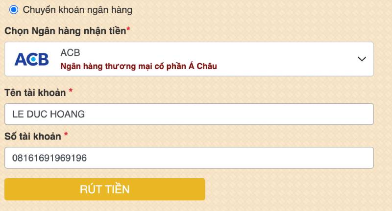 Bước 3: Nhập số điểm và xác nhận tài khoản ngân hàng