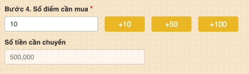 Bước 4: Nhập số điểm cần mua và số tiền tương ứng