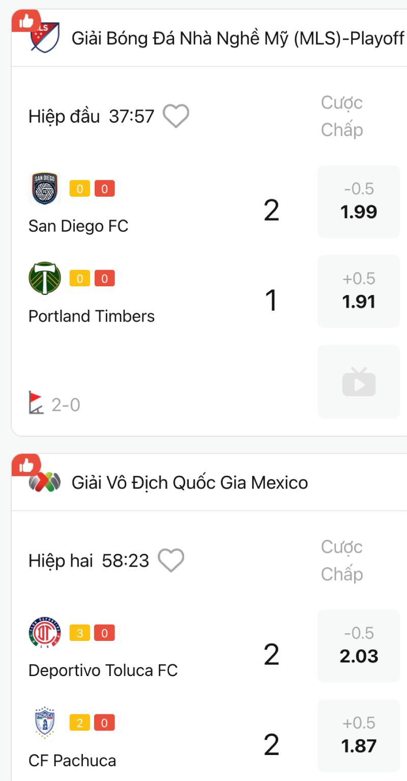 Quan sát kèo live thay đổi liên tục